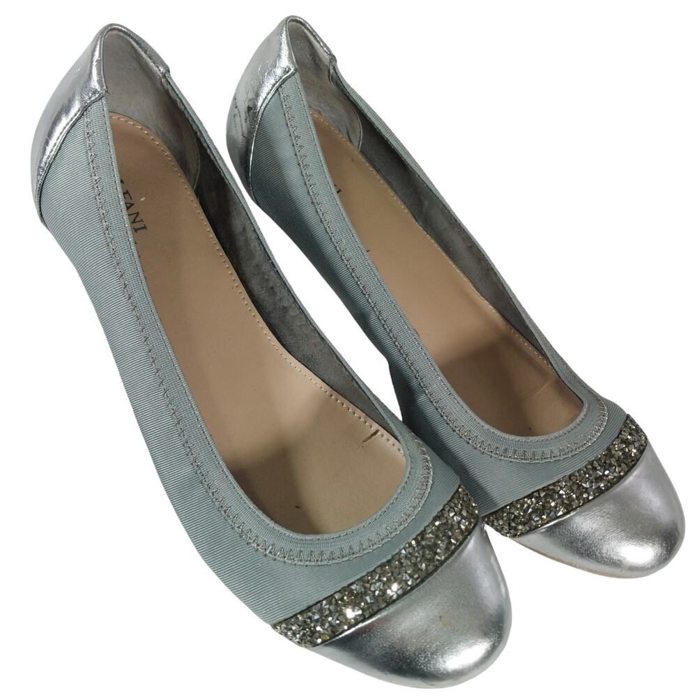 ALFANI! FAB SILVER VEGAN LEATHER, STRETCH FABRIC JEWELED BALLET FLATS! SZ 10M